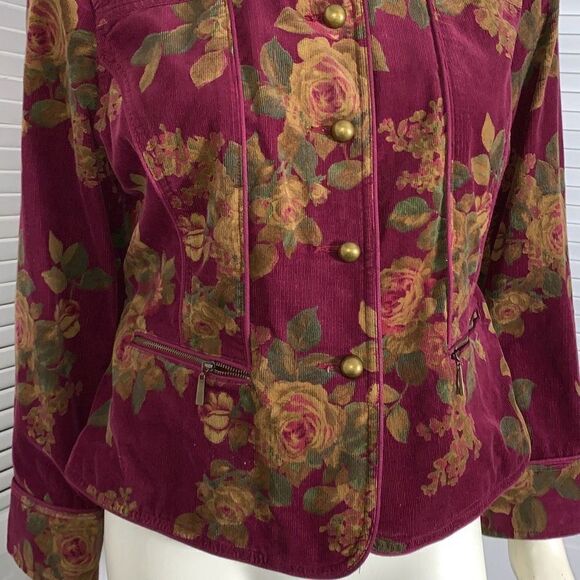 Liz Claiborne Wine Floral Corduroy Button Down Jacket Petite Large - Picture 13 of 14